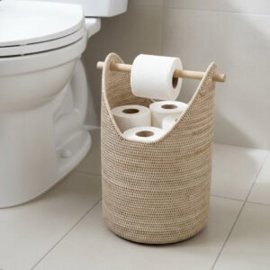 Large Handcrafted Rattan Loo Roll Holder