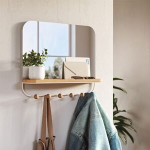 Mirror With Storage Hooks And Tray - Estique