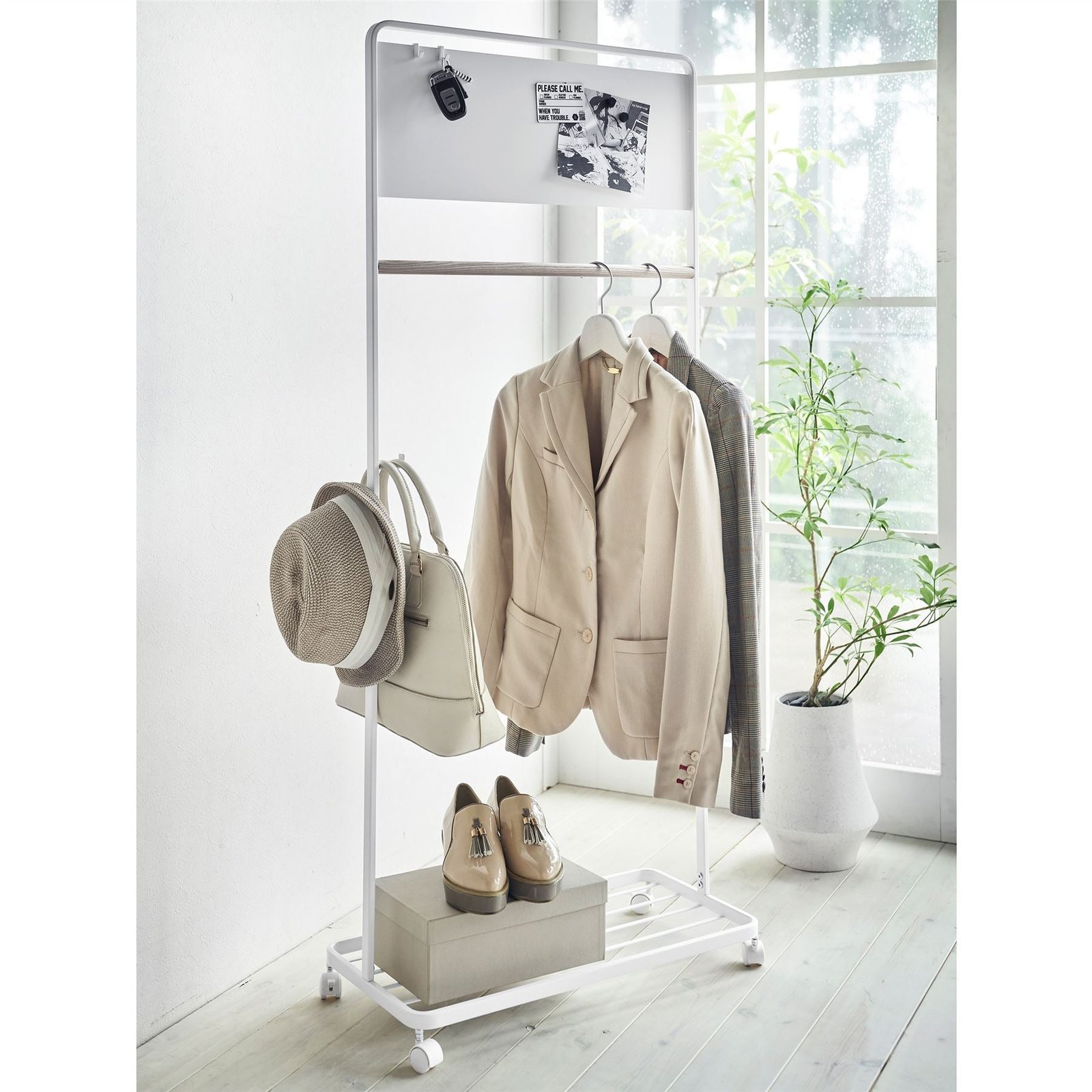 Portable Clothes Rail with Shelf and Panel - Image 2