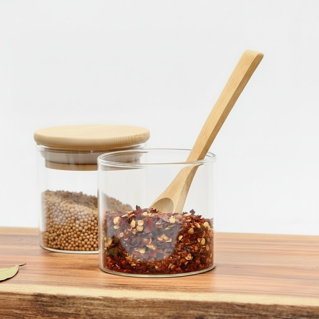 Glass Spice Jar With Bamboo Lid - Set Of 10 - Image 2