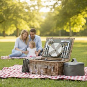 4 Person Picnic Hamper Green Tweed