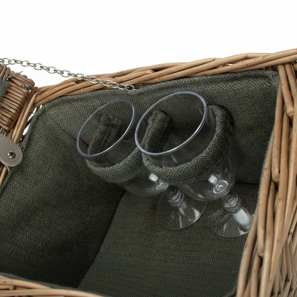 4 Person Picnic Hamper Green Tweed - Image 6