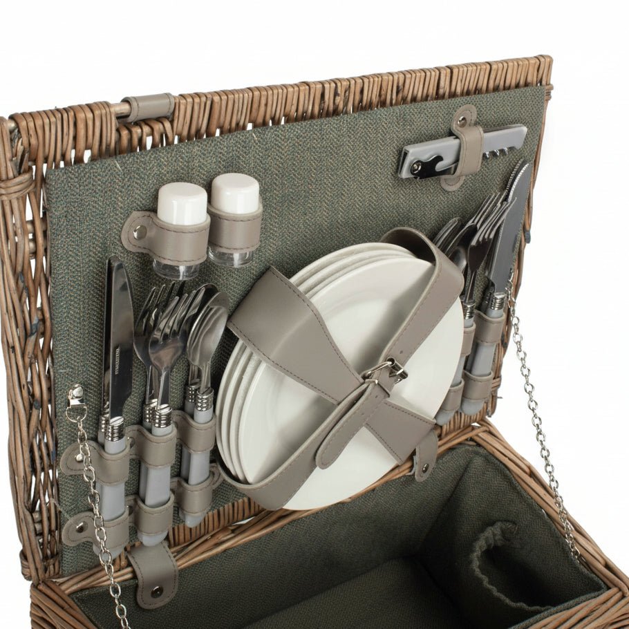 4 Person Picnic Hamper Green Tweed - Image 7