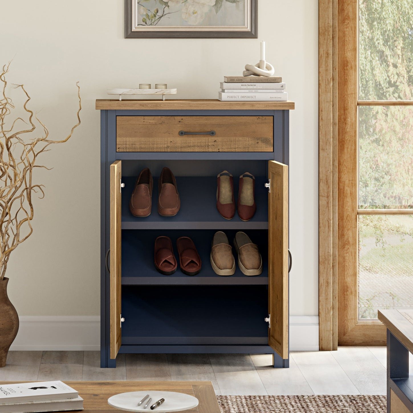 Splash of Blue - Shoe Storage Cupboard With Drawer - Image 2