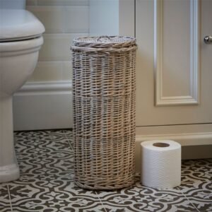 Wicker Lidded Toilet Roll Storage Basket