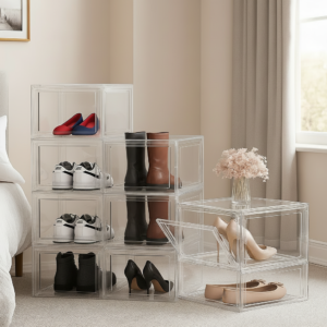 6 x Stackable Clear Shoe Storage Boxes