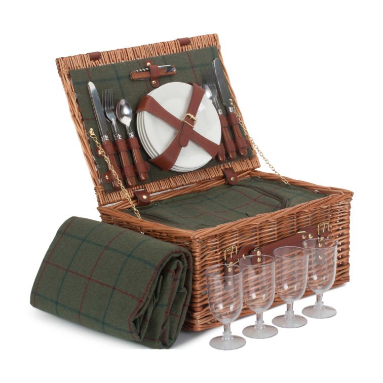 4 Person Picnic Hamper Green Tweed - Image 9
