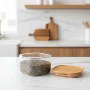 Square Glass Storage Canister With Bamboo Lid 500 ml