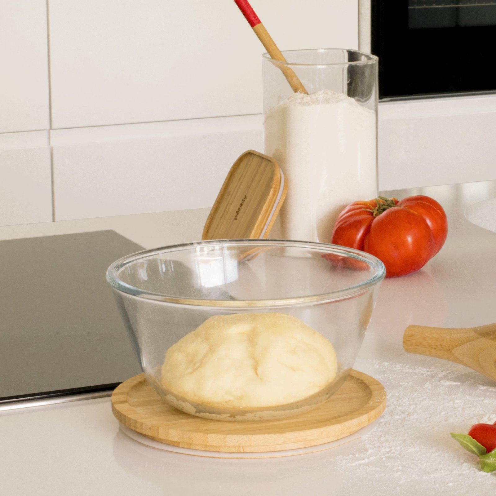 Glass Mixing Bowl With Bamboo Lid 1600 ml - Image 2