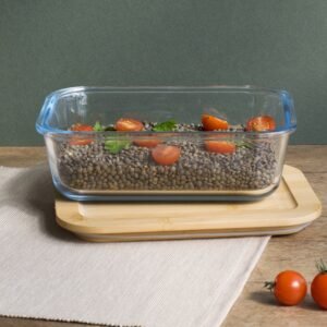 Rectangular Glass Container With Bamboo Lid 1500 ml