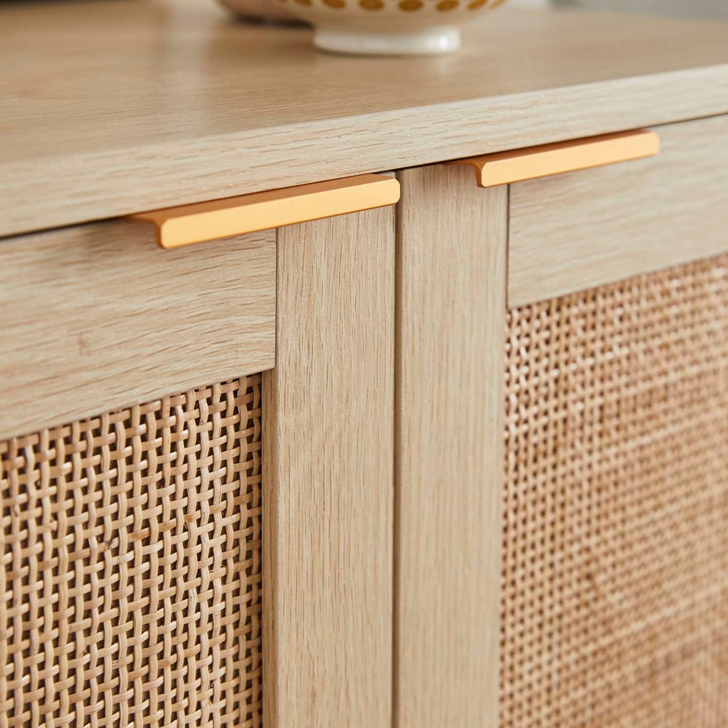 Oak Effect Rattan Shoe Storage Cabinet - Image 4