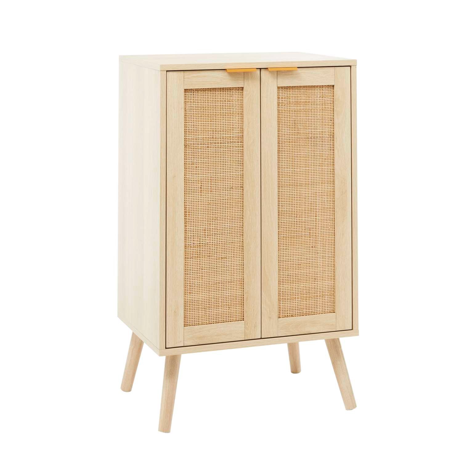 Oak Effect Rattan Shoe Storage Cabinet - Image 5