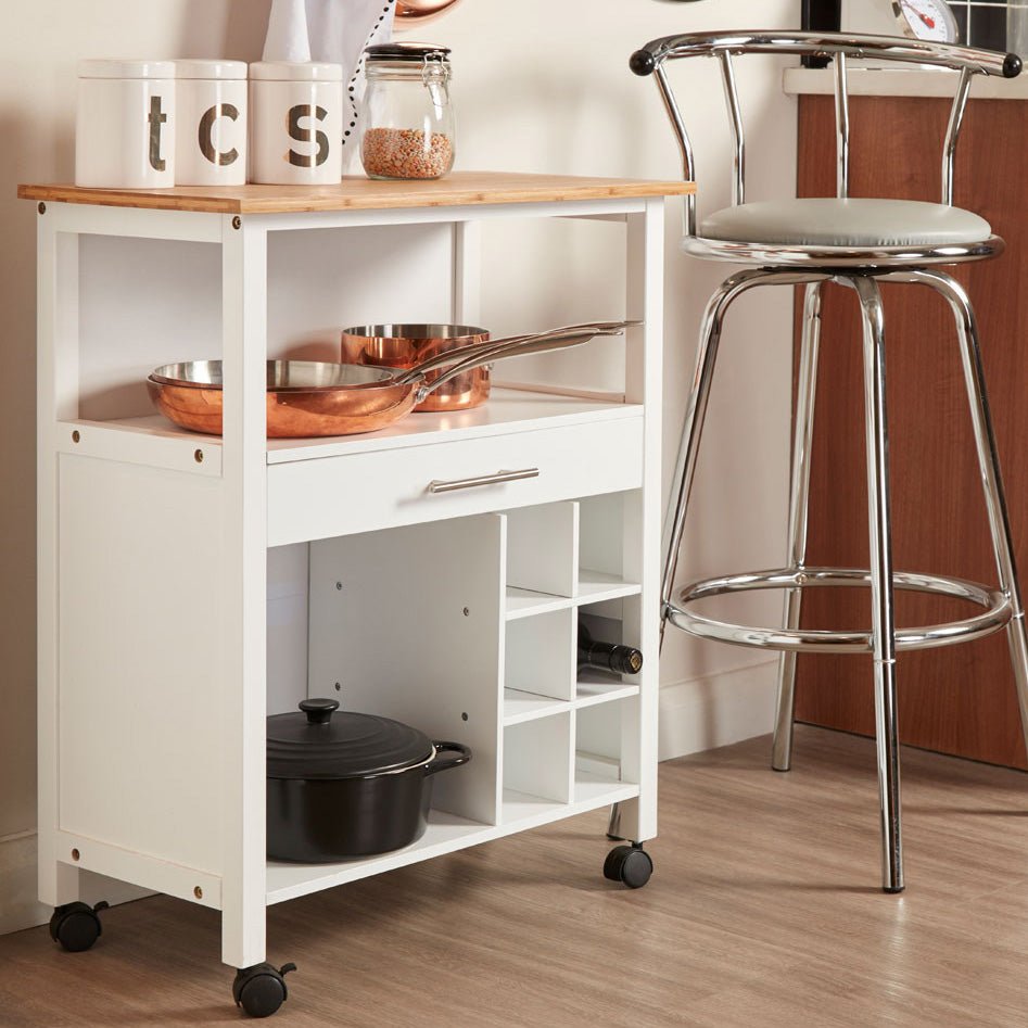 1 Drawer Kitchen Trolley White Bamboo - Image 2