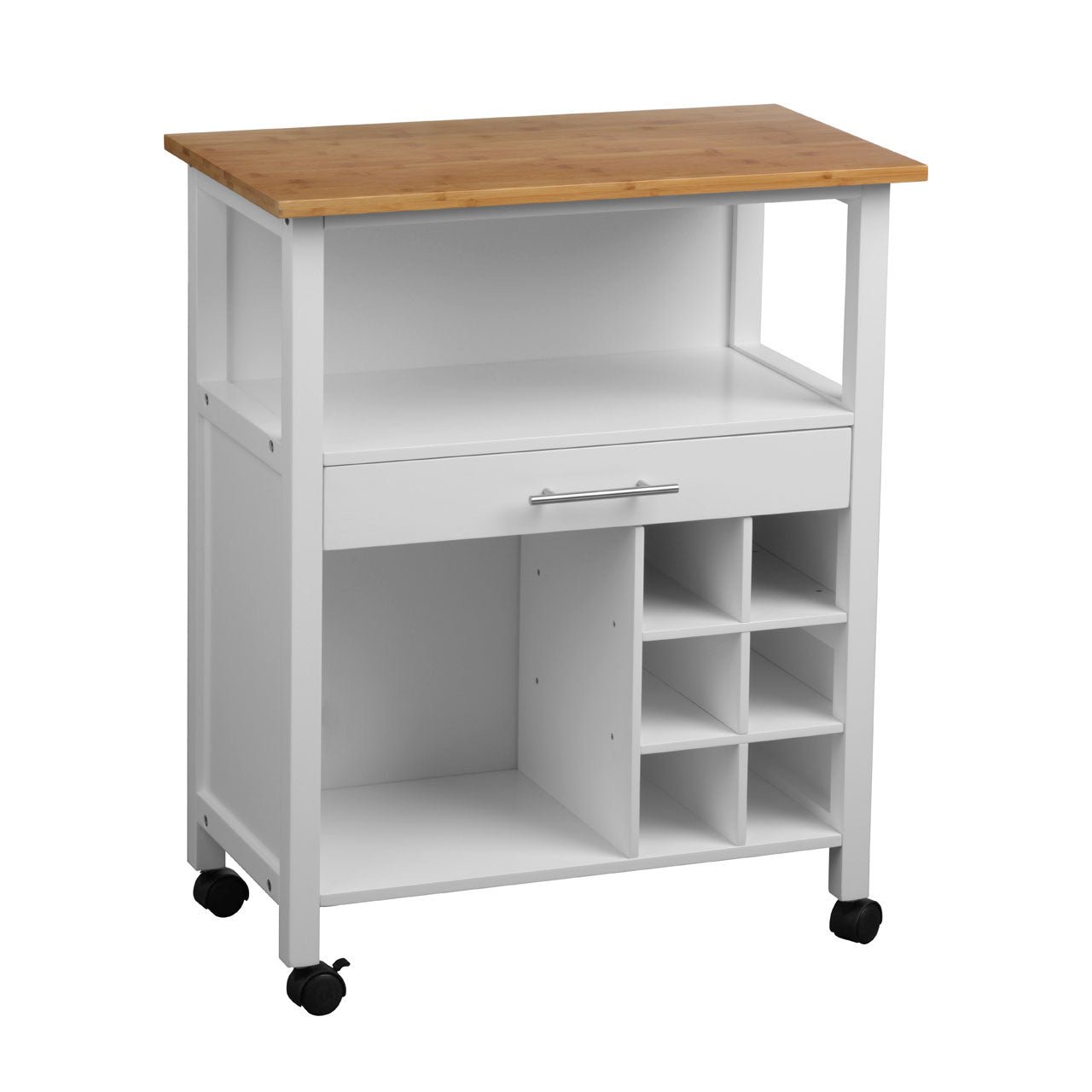 1 Drawer Kitchen Trolley White Bamboo - Image 3
