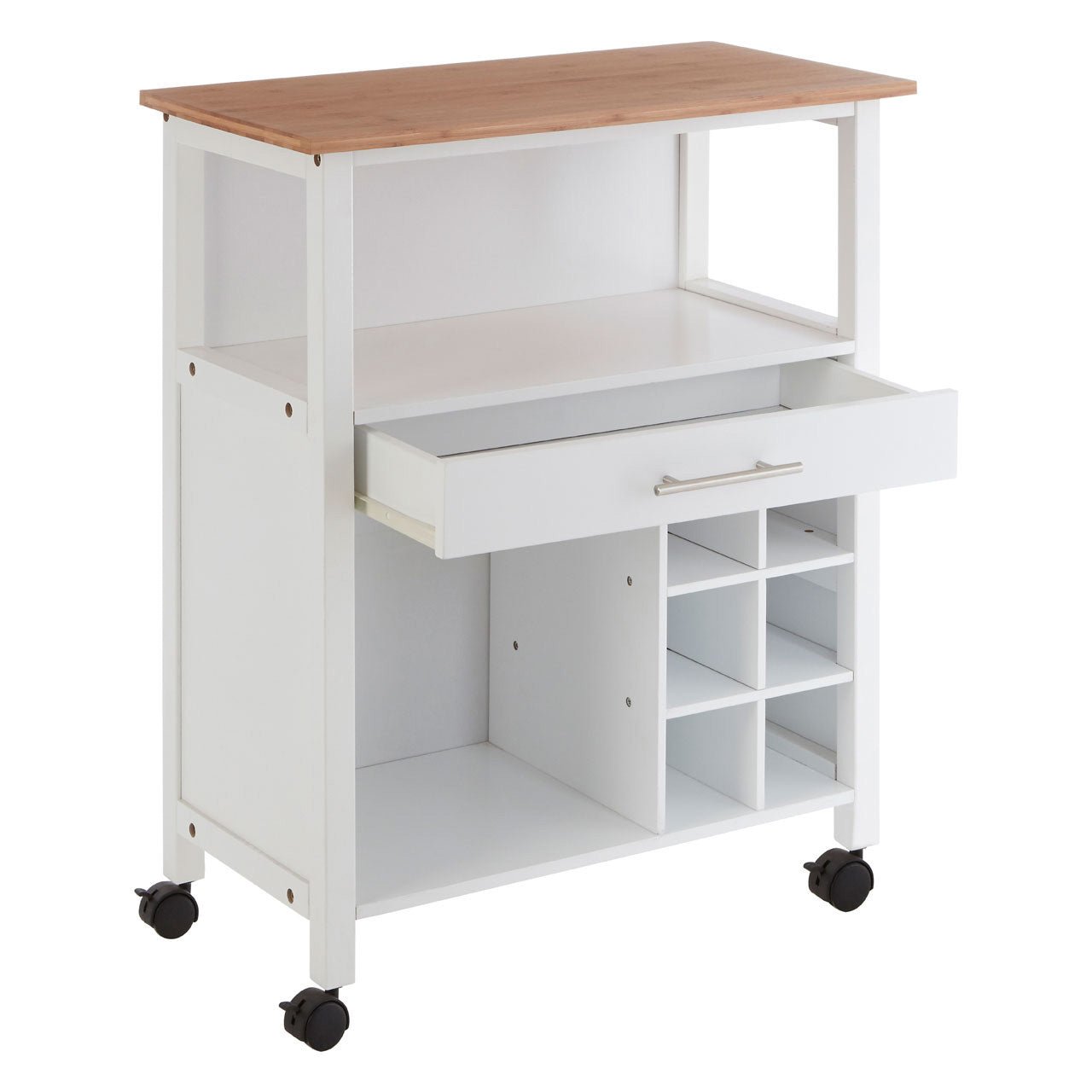1 Drawer Kitchen Trolley White Bamboo - Image 4