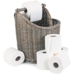 Willow Toilet Roll & Magazine Holder ?C Rustic Bathroom Storage Basket