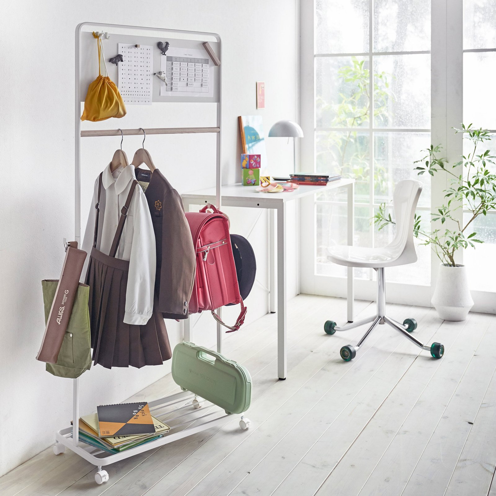 Portable Clothes Rail with Shelf and Panel - Image 5