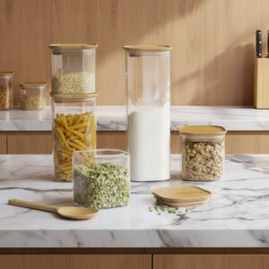 Square Glass Storage Canister With Bamboo Lid 800ml