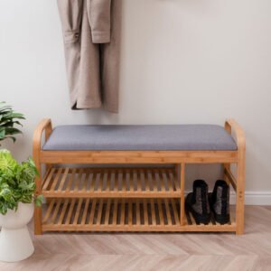 Bamboo Storage Bench With Double Shelf