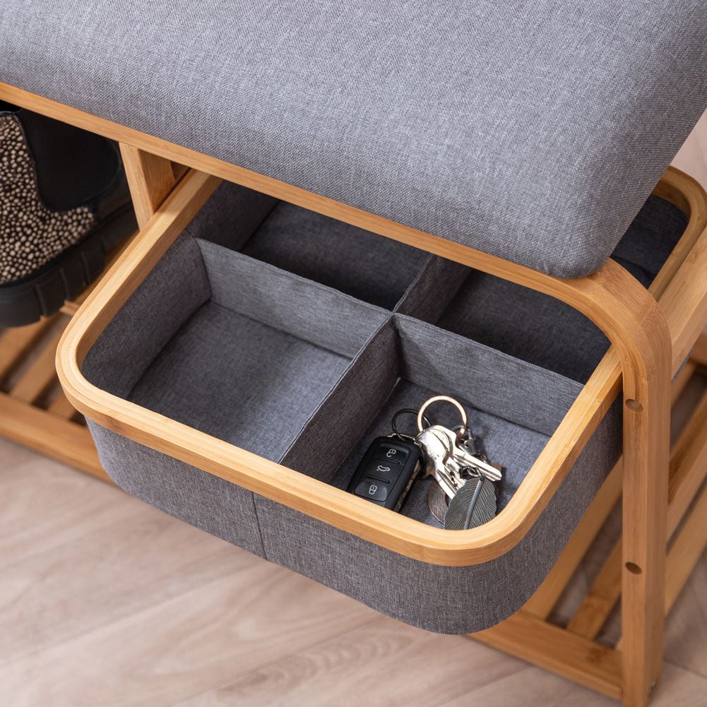 Bamboo Bench With Shelves And Drawer - Image 3