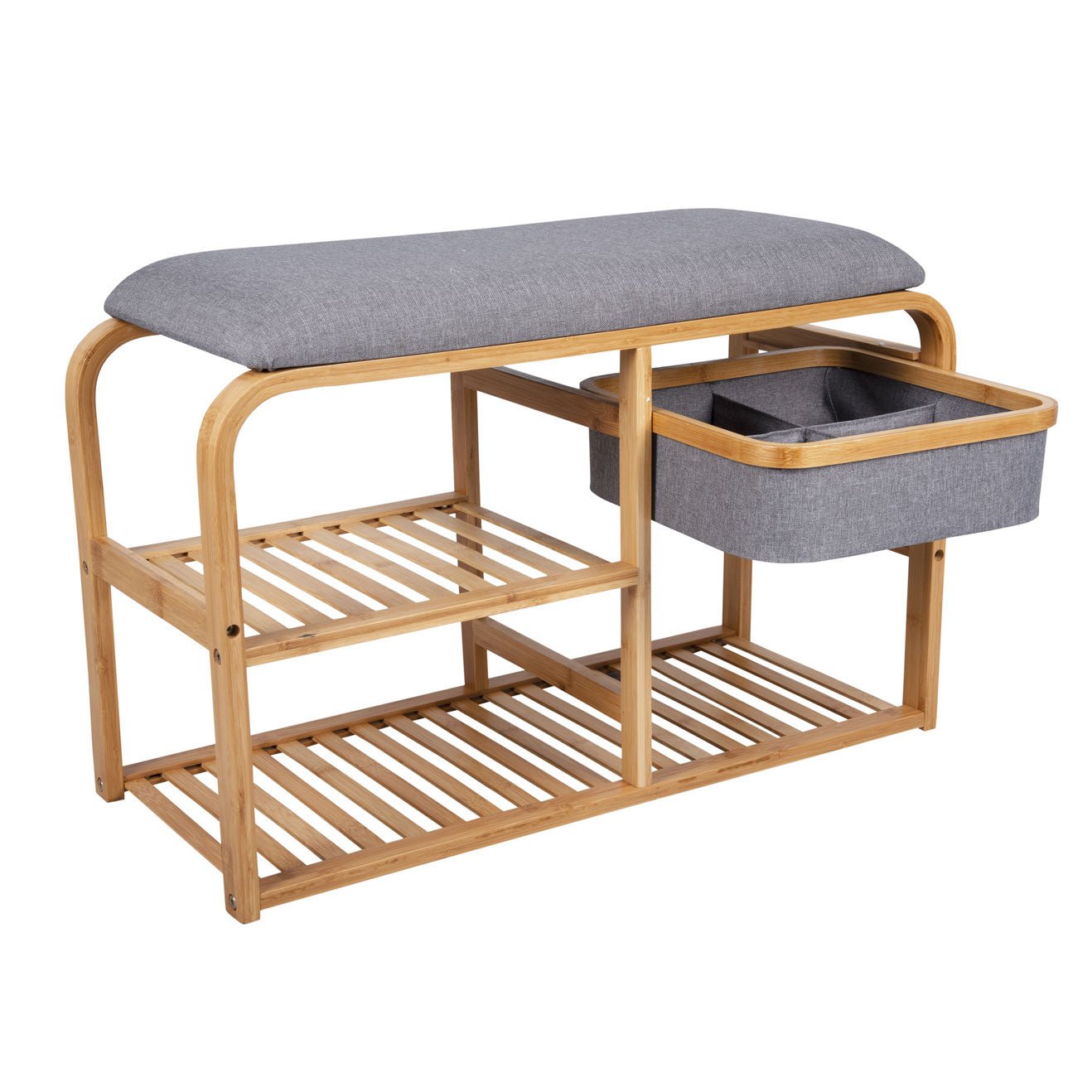 Bamboo Bench With Shelves And Drawer - Image 4